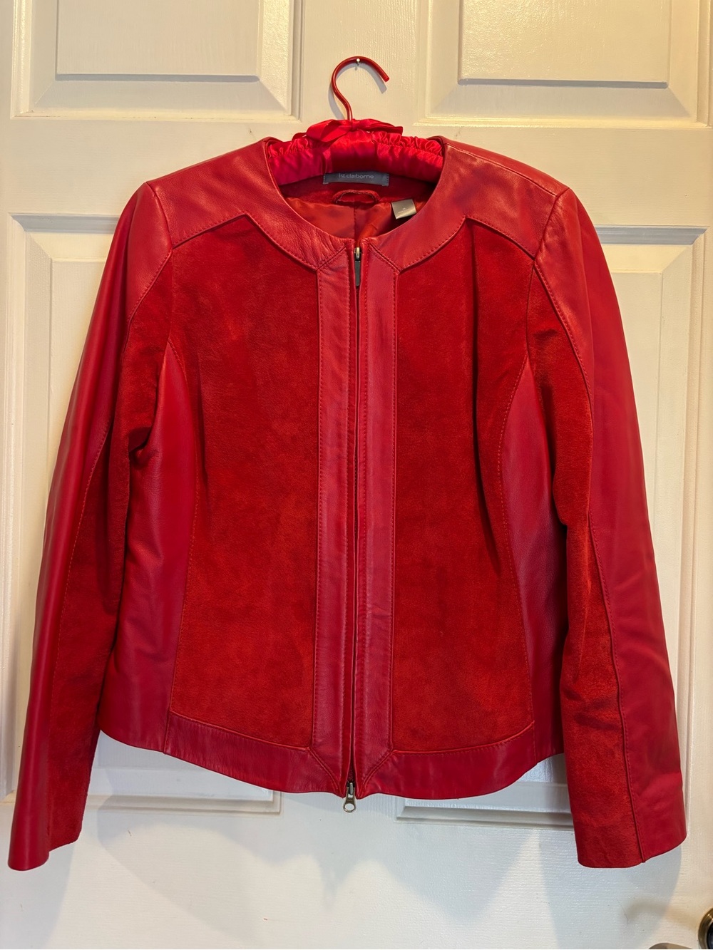 Liz Claiborne Size 10 Red Leather and Suede Zip Front Jacket